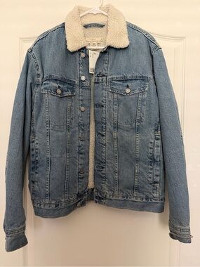 H&M Light Blue Denim Sherpa-Lined Ski Jacket